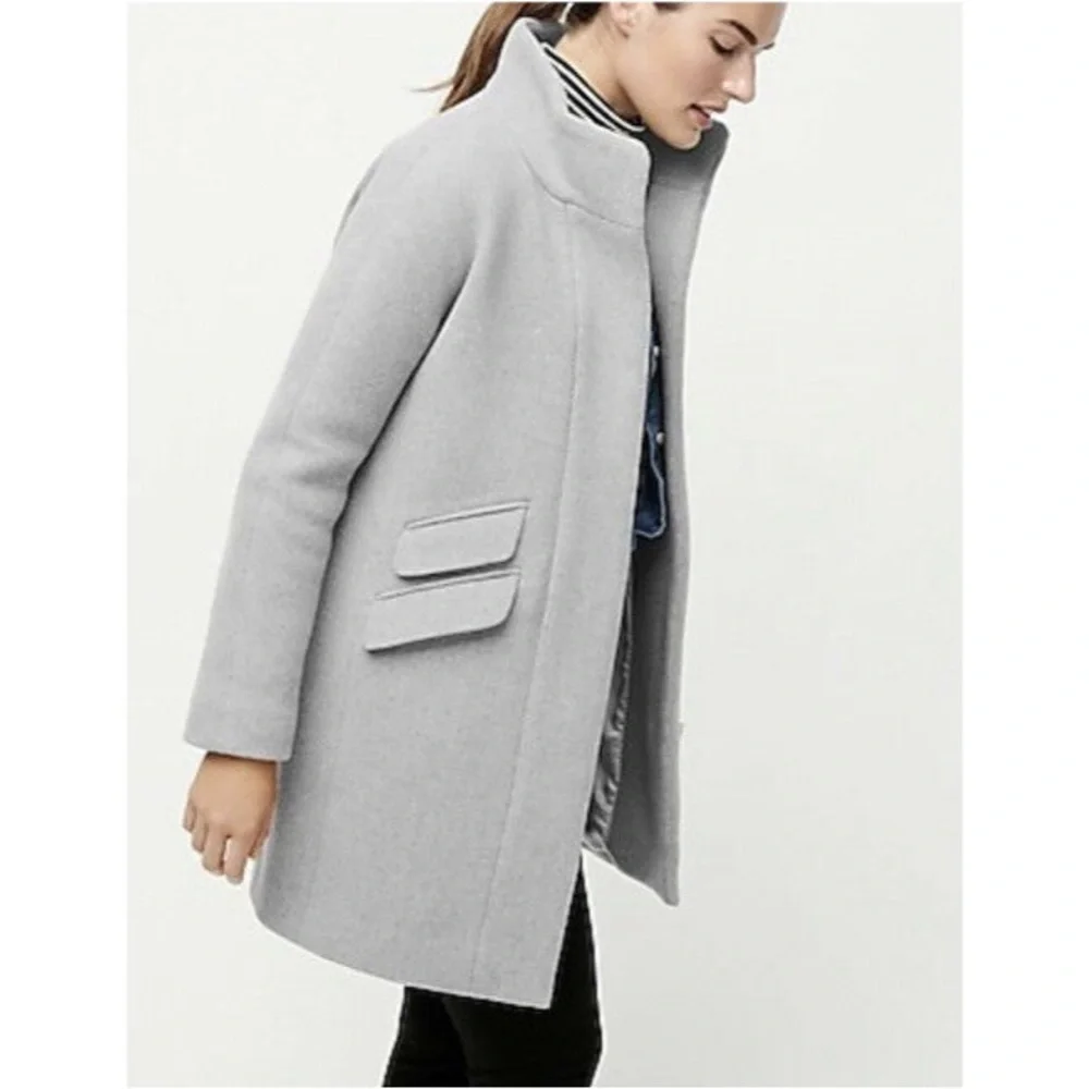 J.Crew Stadium Cloth Gray Cocoon Wool Coat Size 6P - Picture 3 of 10